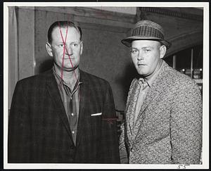 Mister Team is new role. Bob Elliot (left) former star of Boston Braves, arrives at Hotel Kenmore as manager of Athletics. With him is Bud Daley, ace lefthander of team which plays two games here.