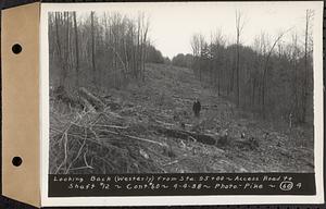 Contract No. 60, Access Roads to Shaft 12, Quabbin Aqueduct, Hardwick and Greenwich, looking back (westerly) from Sta. 95+00, Greenwich and Hardwick, Mass., Apr. 4, 1938