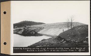 Contract No. 51, East Branch Baffle, Site of Quabbin Reservoir, Greenwich, Hardwick, looking southerly at the east branch baffle from hill north of baffle, Hardwick, Mass., Dec. 21, 1936