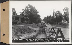 Contract No. 70, WPA Sewer Construction, Rutland, Maple Avenue, looking back from Sta. 29+00, Rutland Sewer, Rutland, Mass., Sep. 5, 1940