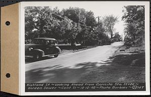 Contract No. 71, WPA Sewer Construction, Holden, Highland Street, looking ahead from opposite Sta. 55+00, Holden Sewer, Holden, Mass., Oct. 10, 1940