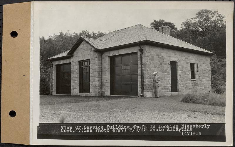 Contract No. 47, Service Building and Head House at Shaft 12, Quabbin Aqueduct, Greenwich, Rutland, view of service building Shaft 12, looking northeasterly, Rutland, Mass., Aug. 9, 1945