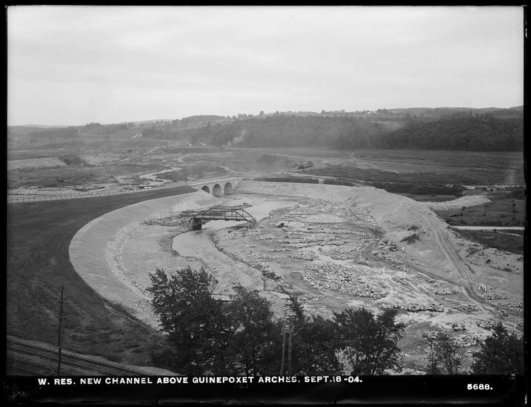 Wachusett Reservoir, new Quinapoxet River Channel above arches, West Boylston, Mass., Sep. 18, 1904