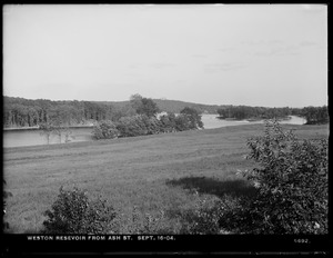 Weston Aqueduct, Weston Reservoir from Ash Street, looking towards Screen Chamber at outlet, Weston, Mass., Sep. 16, 1904