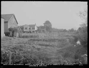 Distribution Department, Low Service Spot Pond Reservoir Watershed, brook and houses on westerly side of Emerald Court, looking southerly, Stoneham, Mass., Oct. 7, 1904
