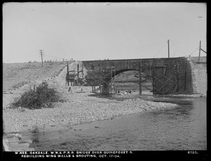Wachusett Reservoir, Worcester, Nashua & Portland Railroad bridge over Quinapoxet River, rebuilding wingwalls and grouting, Oakdale, West Boylston, Mass., Oct. 17, 1904