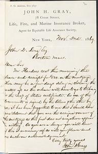 Letter from John H. Gray to John D. Long, November 2, 1869