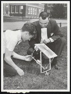 Wayland J. High Science Fair. Solar furnace with Fresnel lens starts fire. Harvey Turney 15 Louis J. Taris