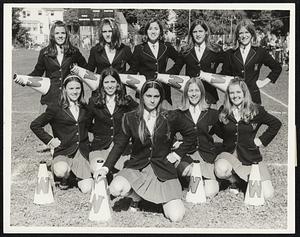 Winchester High Cheerleaders - Front (l-r) Elaine Fitzgerald, Jeannie Fay, Janice Richardson (head cheerleader), Heather Harms and Paula Paglia. Back row, Debbie Ciroli, Diane Rotondi, marina Cinotta, Paula Rowe and Pam Gustin.