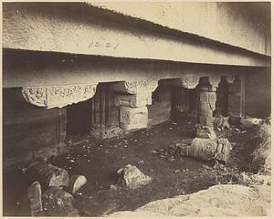 General view from the left of porch and entrance to Buddhist Vihara, Cave XXIV, Ajanta