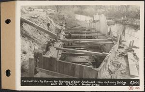 Contract No. 21, Portion of Ware-Belchertown Highway, Ware and Belchertown, excavation and forms for footing of east abutment, new highway bridge, Ware and Belchertown, Mass., Nov. 14, 1931