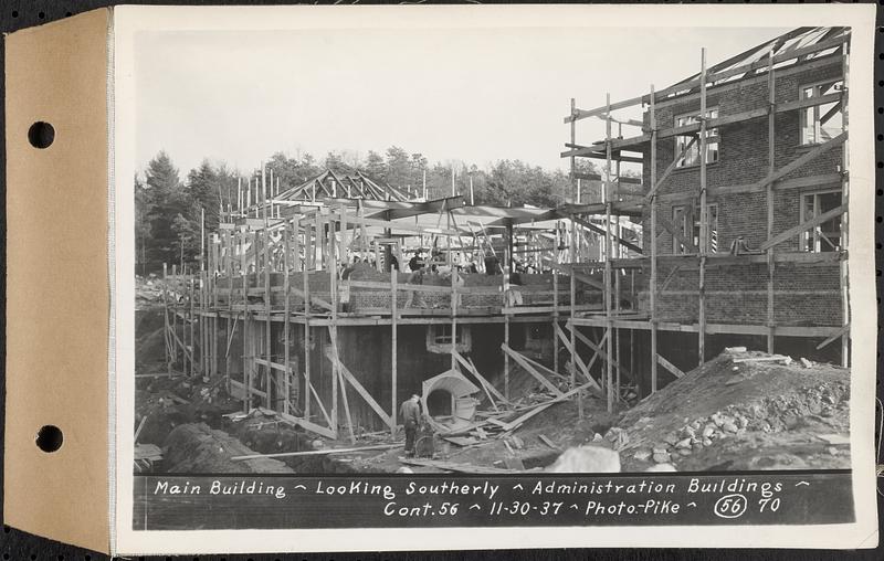 Contract No. 56, Administration Buildings, Main Dam, Belchertown, main building, looking southerly, Belchertown, Mass., Nov. 30, 1937