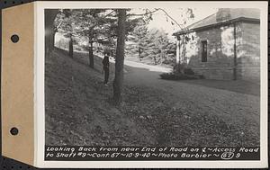 Contract No. 67, Improvement and Surfacing Access Road to Shaft 9, Quabbin Aqueduct, Barre, looking back from near end of road, Barre, Mass., Oct. 9, 1940