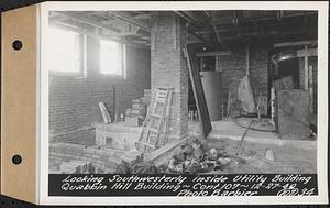 Contract No. 107, Quabbin Hill Recreation Buildings and Road, Ware, looking southwesterly inside utility building, Ware, Mass., Dec. 27, 1940