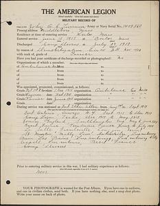 American Legion military record of John Abel Cutting. Livermore