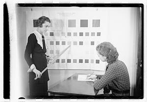 A woman taking a color recognition test