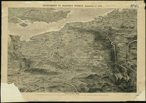 The seat of war in France, showing the scene of M'Mahon's defeat and capitulation, Paris and its environs, and its railroad connections with Tours, Cherbourg, Havre and other cities