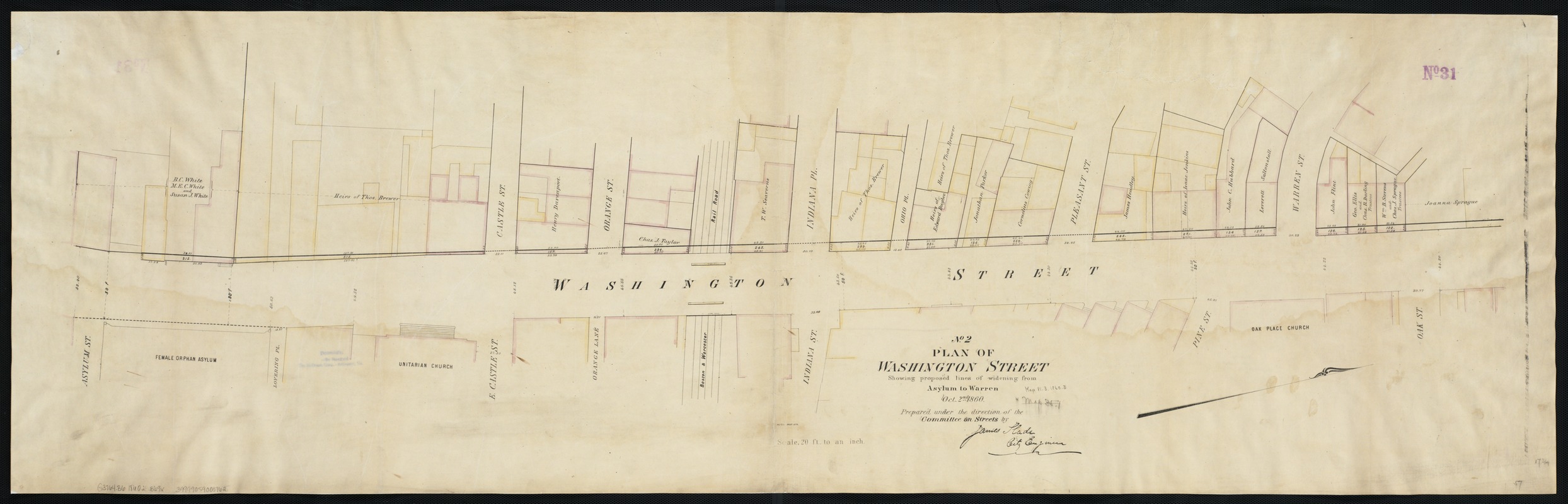 Plan of Washington Street showing proposed lines of widening from Asylum to Warren