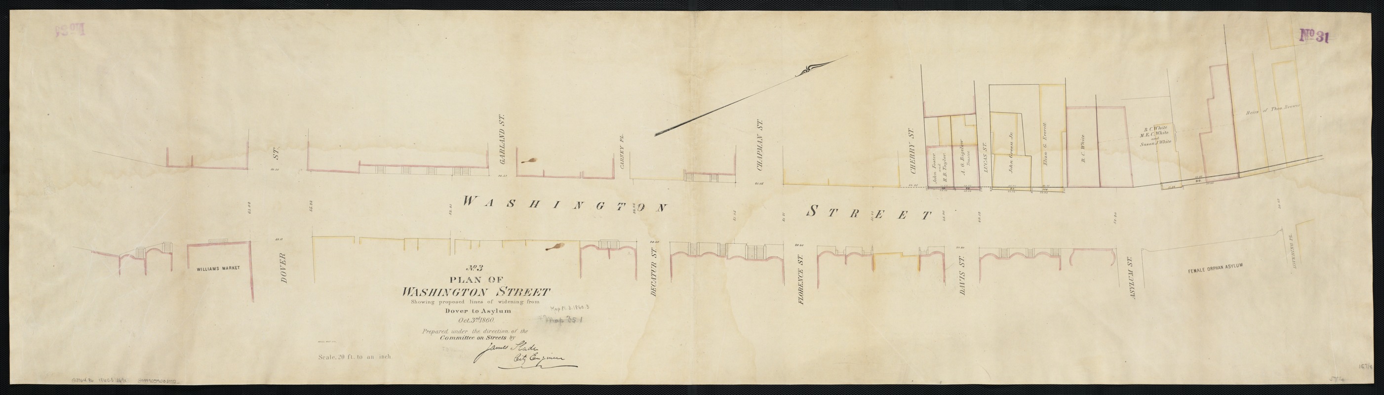 Plan of Washington Street showing proposed lines of widening from Dover to Asylum