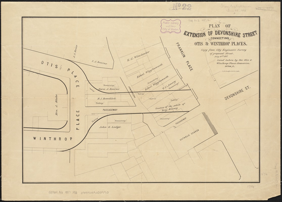 Plan of extension of Devonshire Street connecting Otis & Winthrop Places