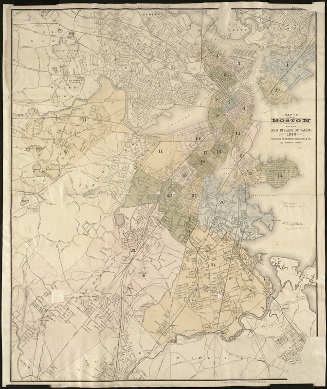 Map of Boston showing new division of wards