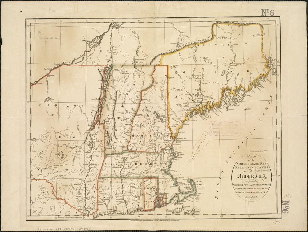 Map of the northern, or, New England states of America, comprehending Vermont, New Hampshire, District of Main, Massachusetts, Rhode Island, and Connecticut