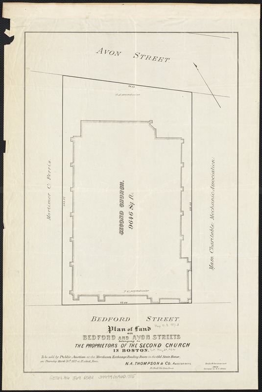 Plan of land on Bedford and Avon Streets belonging to the proprietors of the Second Church in Boston