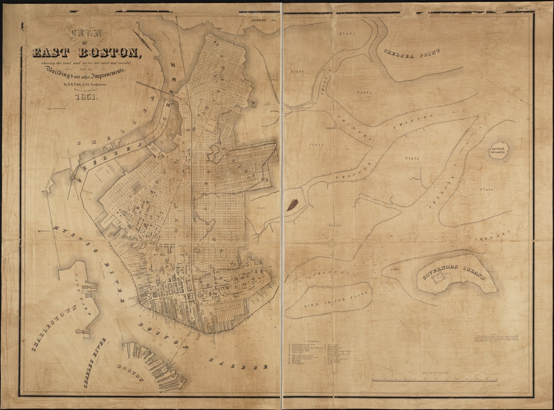 Plan of East Boston showing the land and water lots sold and unsold, also all buildings and other improvements
