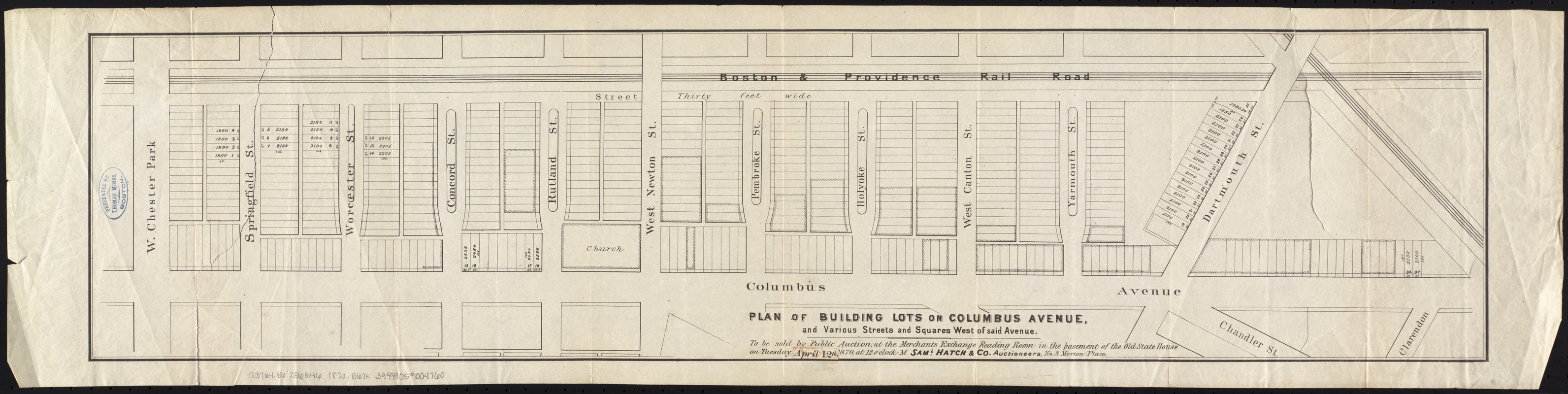 Plan of building lots on Columbus Avenue, and various streets and squares west of said avenue