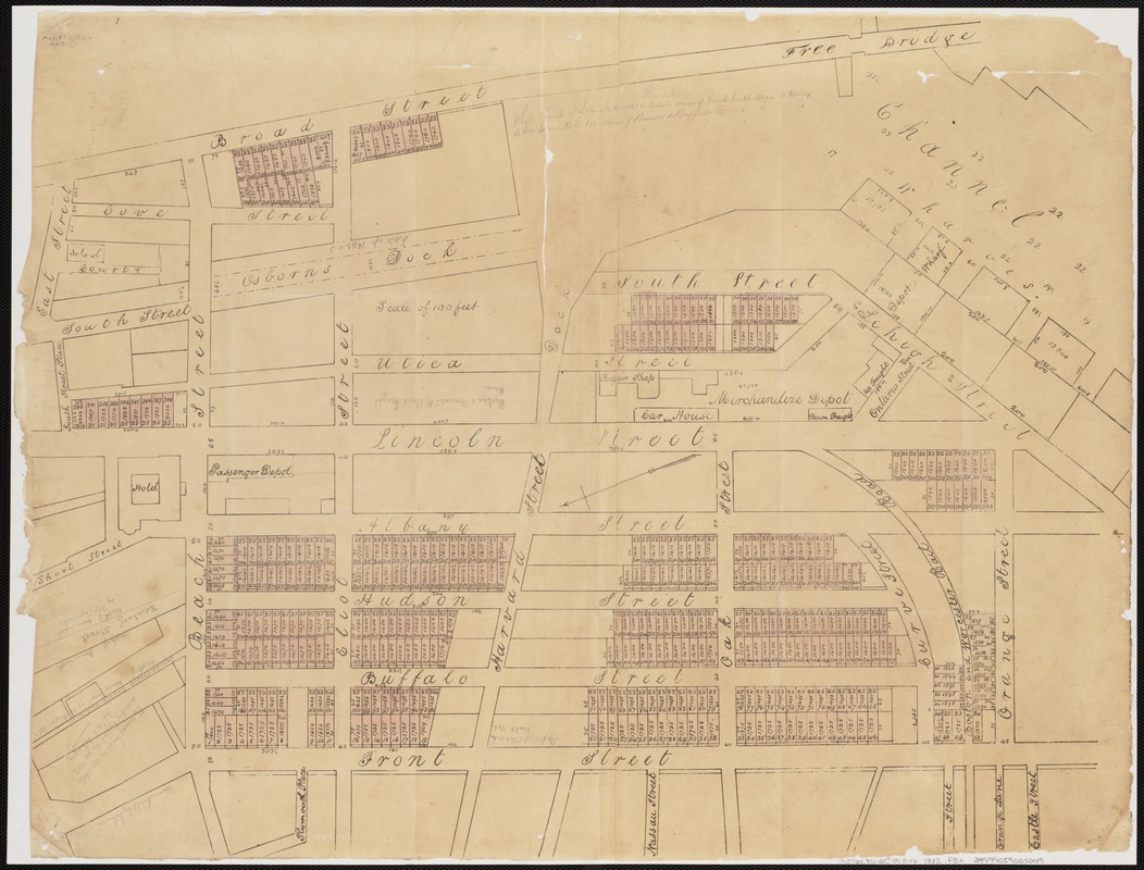 [Plan of lots in Chinatown, between Broad and Front Streets, and Beach and Orange Streets, Boston]
