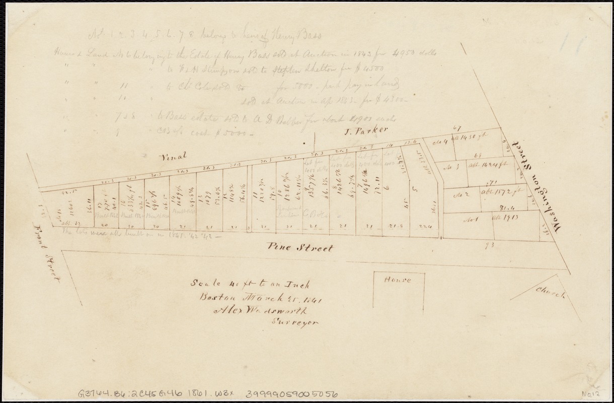 [Plan of lots on Pine Street, Boston, between Washington and Front Streets]