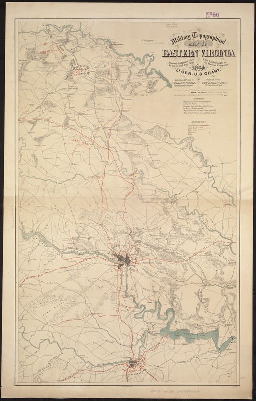 Military topographical map of eastern Virginia showing the routes taken by the several army corps & the battles fought in the present campaign of 1864 under Lt. Gen. U. S. Grant
