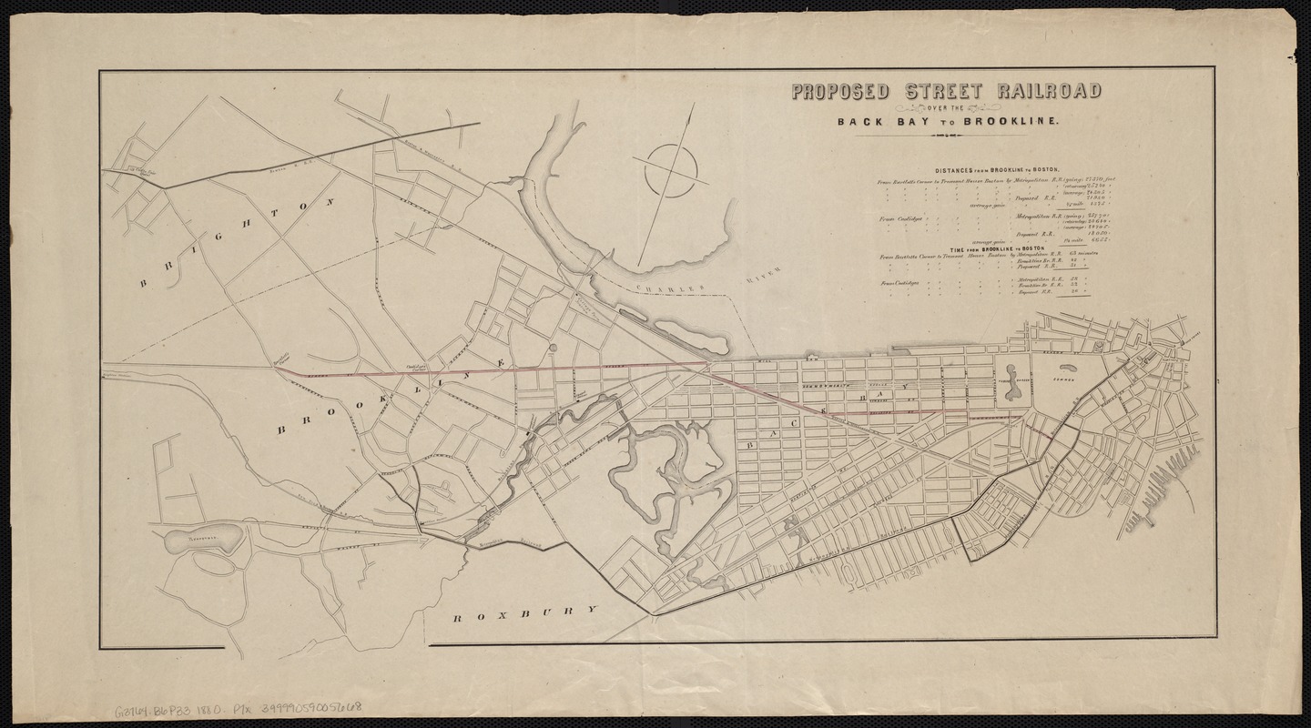 Proposed street railroad over the Back Bay to Brookline