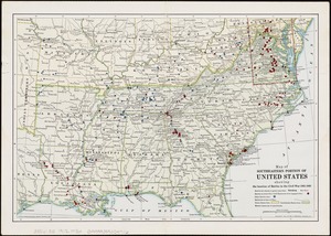 Map of southeastern portion of United States showing the location of battles in the Civil War 1861-1865