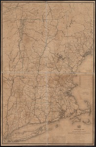 Post route map of the states of New Hampshire, Vermont, Massachusetts, Rhode Island, Connecticut, and parts of New York and Maine