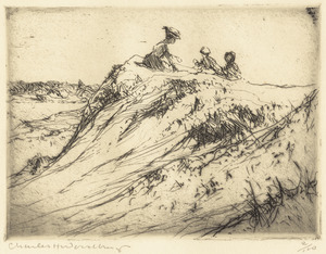 Children and nurse on dunes