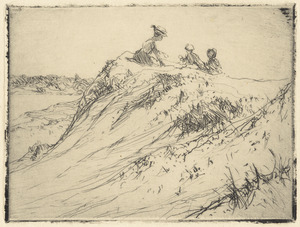Children and nurse on dunes