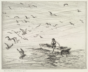 Gulls with girl in boat
