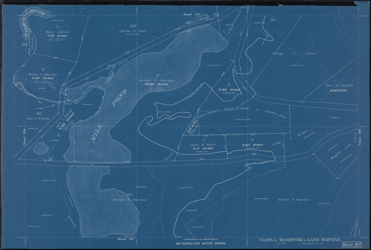 Metropolitan Water Works, Wachusett Reservoir, Land Surveys, Sheet 167 ...