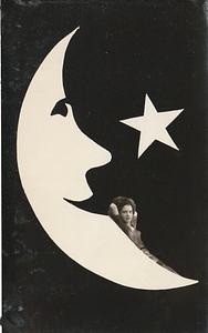 Woman reclining on the face of the moon by a star