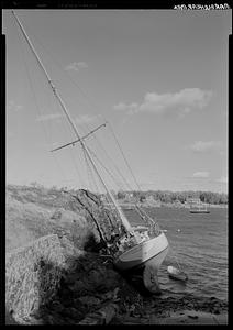 Yankee Girl (sailboat) on rocks, Hurricane Carol