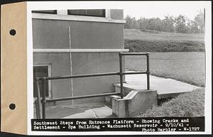Southwest steps from entrance platform, showing cracks and settlement, Spa Building, Wachusett Reservoir, Clinton, Mass., Sep. 10, 1941