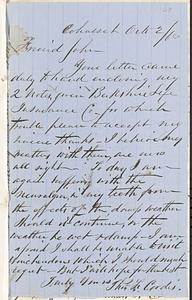 Letter from Thomas F. Cordis to John D. Long, October 2, 1868