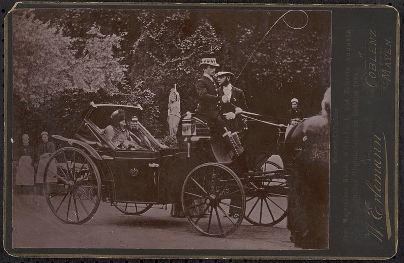 Moment-aufnahme. Ihre Majestäten Kaiser Wilhelm I, und Kaiserin Augusta in den Rheinanlagen zu Coblenz 1885