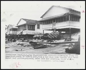 Oceanfront Plumbing.--Cottages along the oceanfront, north of Kure's pier, took a bad lick from Connie. High water washed deep gullies, exposing sewer line and crumbling front steps.