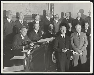 Secretary Adams Before House Committee. Charles Francis Adams, Secretary of the Navy Department, Photographed January 5 in Washington, D.C., When He Appeared Before a House Committee Considering a Naval Bill. Secretary Adams is at the Left, in Front, With Admiral Henry V. Pratt, Chief of Naval Operations.
