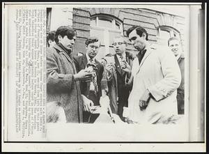 Issue before Supreme Court Started Here- A draft card burning case now at issue before Supreme Court started with David P. O'Brien of Framingham, Mass., now 21, second from left in this photo made on steps of court house in Boston in March, 1996. The American Civil Liberties Union argued yesterday before court in case of O'Brien that draft-card burning was "symbolic speech" protected by Constitution. Others in photo (l. to r.) David A. Reed, then 19, Voluntown, Conn; O'Brien, David Benson, then 18, Morgantown, W.Va., and John A. Phillips, then 22, Boston ,Youths were later beaten up by toughs on courthouse steps.