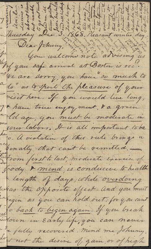 Letter from Zadoc Long to John D. Long, December 3, 1868 - Digital ...