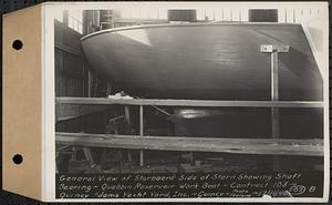 Contract No. 103, Construction of Work Boat for Quabbin Reservoir, Quincy, general view of starboard side of stern showing shaft bearing, Quincy, Mass., Dec. 11, 1940