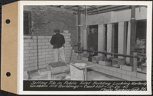 Contract No. 107, Quabbin Hill Recreation Buildings and Road, Ware, setting tile in public toilet building looking northerly, Ware, Mass., Dec. 26, 1940